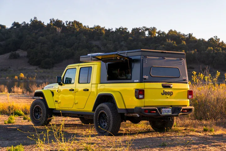 A Mesa camper with its side access open